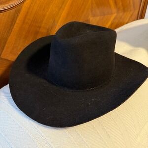 Beaver Creek Hat Co Jackson Hole WY Black Leather Cowboy Hat Fur Felt 7 1/8